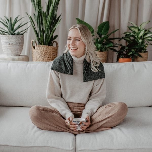 warmtesjaal jersey kakigroen luipaardprint 70 cm