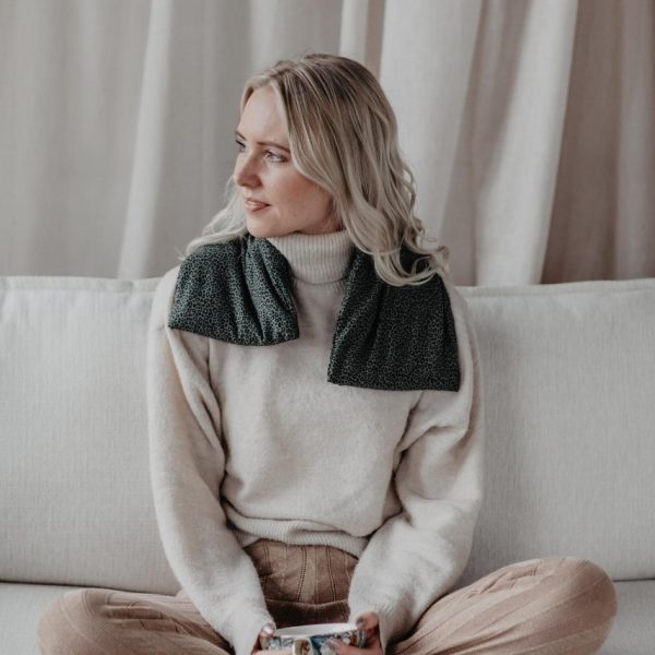 warmtesjaal jersey kakigroen luipaardprint 70 cm