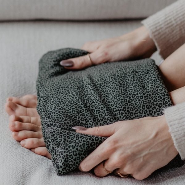 warmtesjaal jersey kakigroen luipaardprint 70 cm