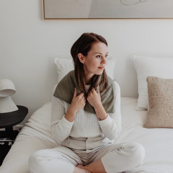 warmtesjaal wafel olijfgroen 70 cm