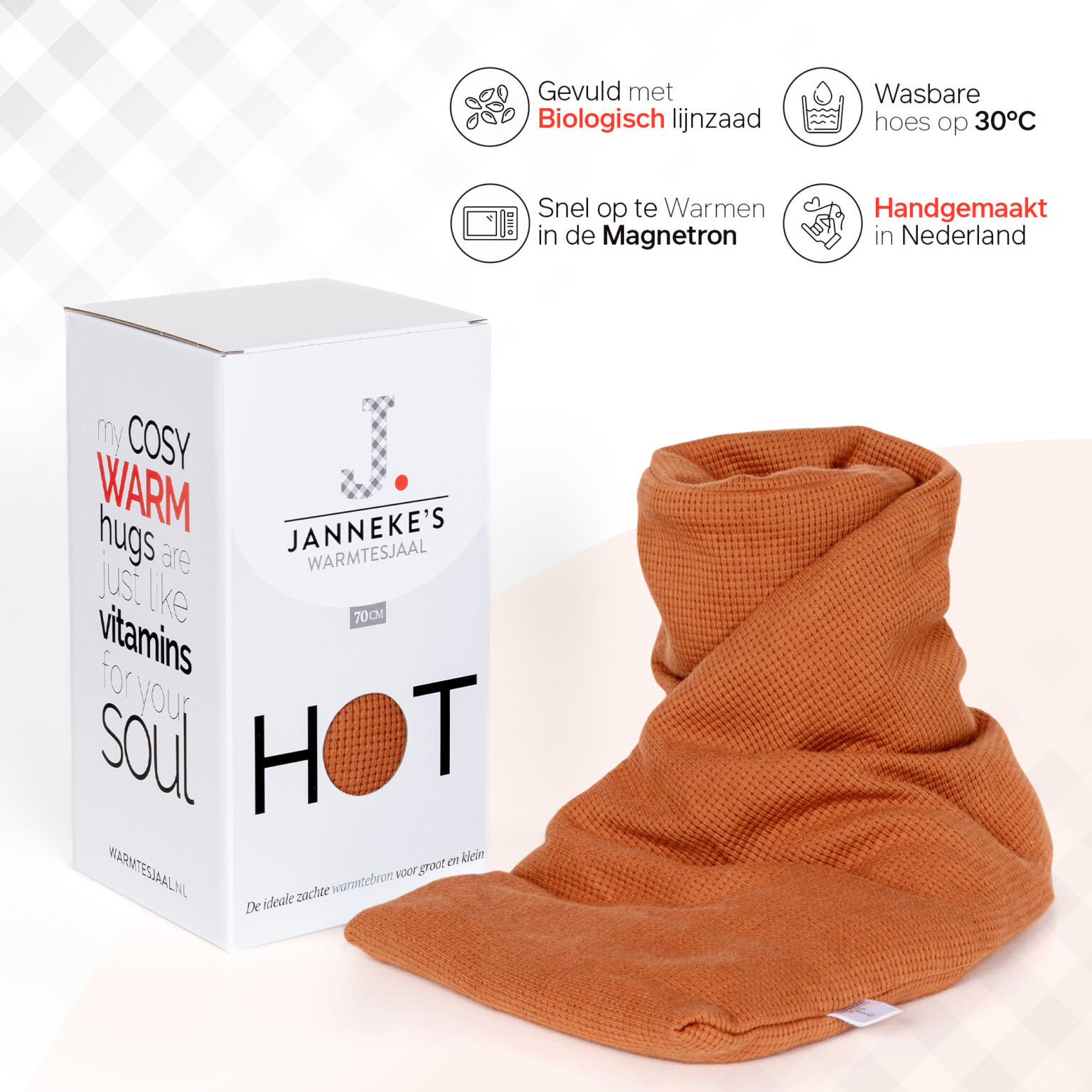 warmtesjaal wafelcognac 70 cm warmtesjaal wafel cognac 70 cm