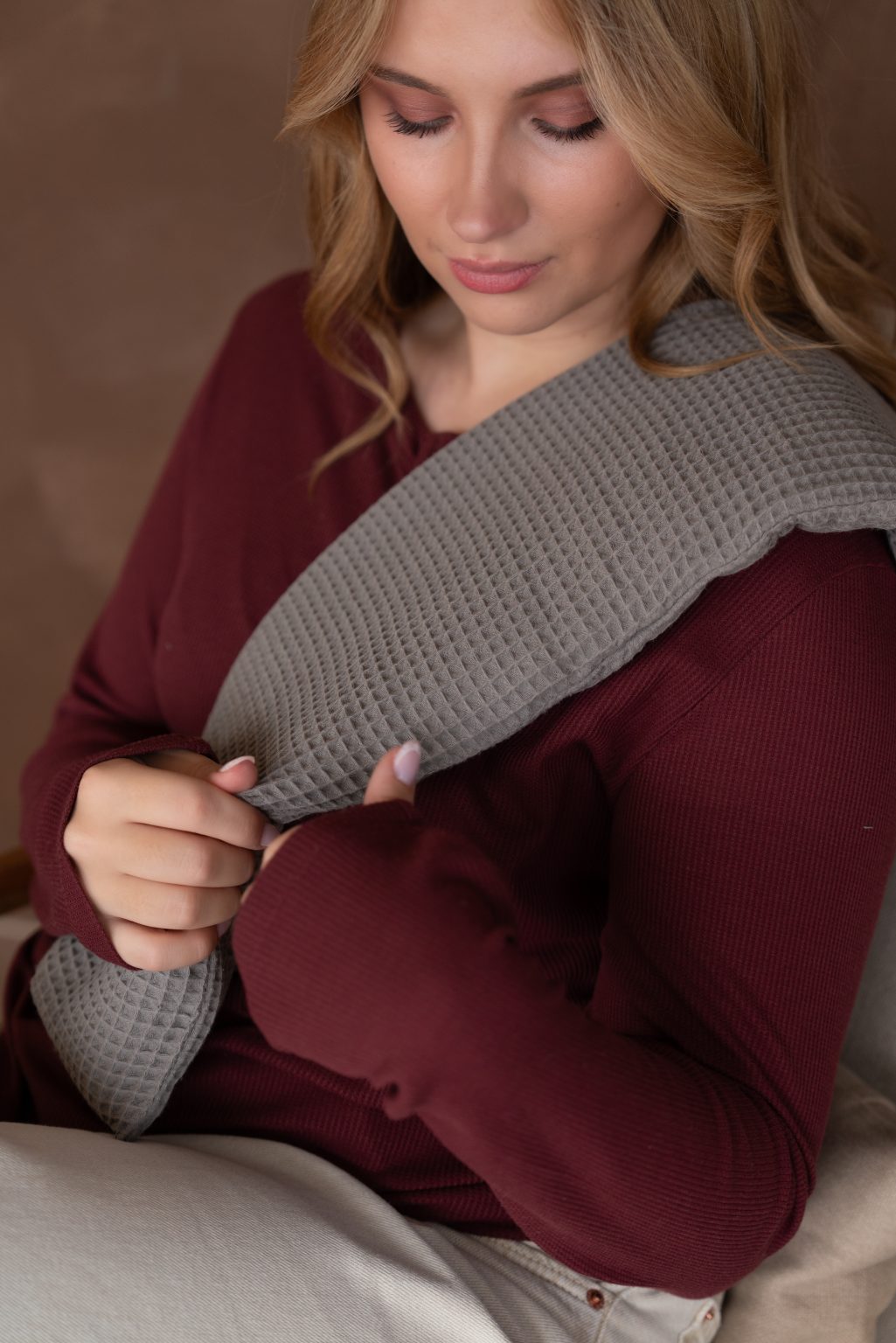 warmtesjaal wafel grijs wafelstof grof 70 cm